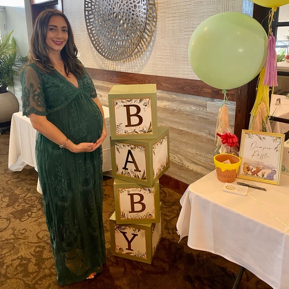 Pinkblush Dark Turquoise Lace Mesh Overlay Maternity Maxi Dress - Picture 3 of 3